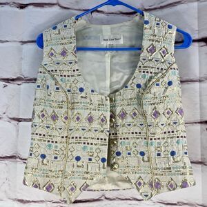 State Line Tech Western Show Vest SZ M Embroidered Metallic Rodeo Equestrian